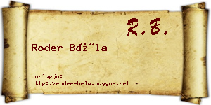 Roder Béla névjegykártya